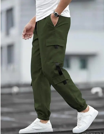 Olive Green Heavy Cargo Joggers for Men
