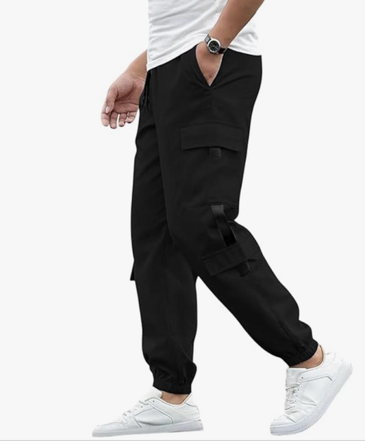 Black Heavy Cargo Joggers for Men