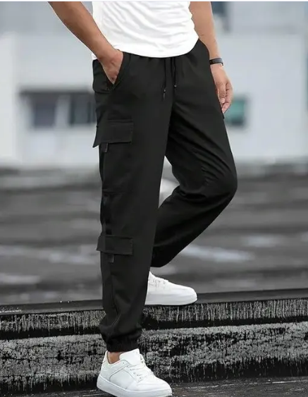 Black Heavy Cargo Joggers for Men